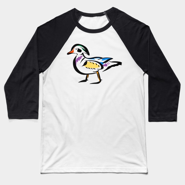 Wood Duck Colorful Cute Baseball T-Shirt by Griffelkinn